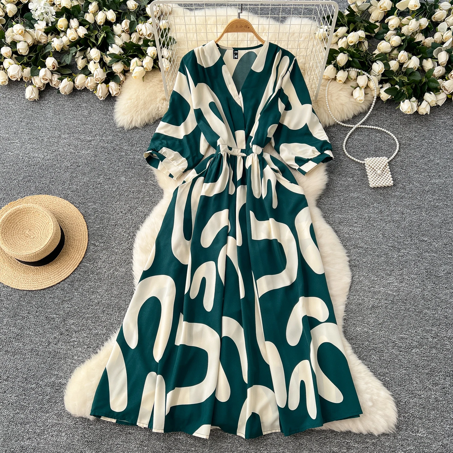 2023 neue Sommer Kleid Kurzarm Print Elegante Maxi Kleider Für Frauen 2025, Weiß Casual V-ausschnitt Party Langes Kleid robe Femme