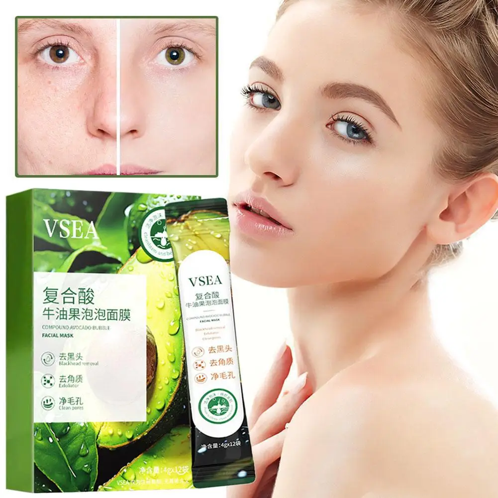 1box Avocado Foam Facial Mask Shrink Pores Skin Rejuvenation Skin Brightening Control Nourishimg Face Repair Damaged Mask O X8A5