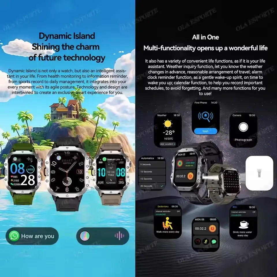 2025 جديد SmartWatch الرجال للنساء العسكرية في الهواء الطلق لتحديد المواقع المسار الرياضة الساعات معدل ضربات القلب النوم مقاوم للماء ساعة ذكية IOS أندرويد