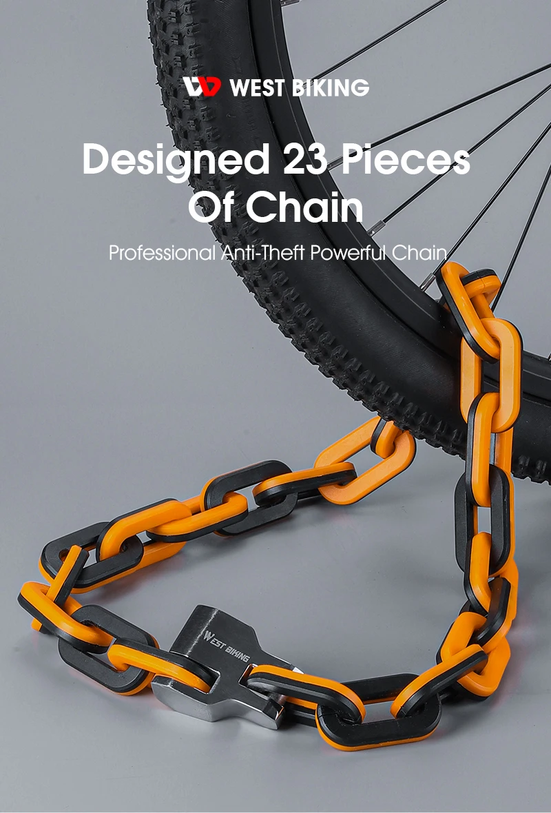 WEST BIKING Bicycle Lock MTB Road Bike Heavy Duty Safety Anti-Theft Chain Lock for Motorcycle Lengthen Thicken Chain Anti-Rust