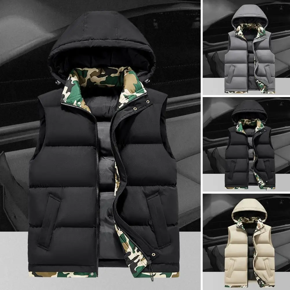 2024 Autumn Men Fleece Warm Detachable Hooded Solid Vest Men Winter Outdoor Windproof Zipper Casual Fashion Style Vest Male Coat