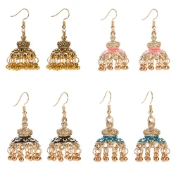 Indian Colorful Ethnic Jhumka Earrings Women's Accessories Earrings Gypsy Retro Gold Color Alloy Wedding ladies Earrings Jewelry