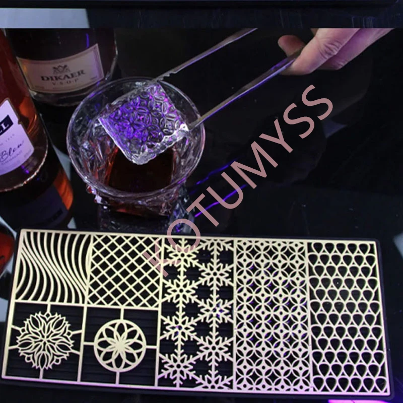 Pure Copper Mold DIY Brass Ice Design Stamping Plate Ice Printing Bartender Whiskey Pressing Tray Mould 290*120MM