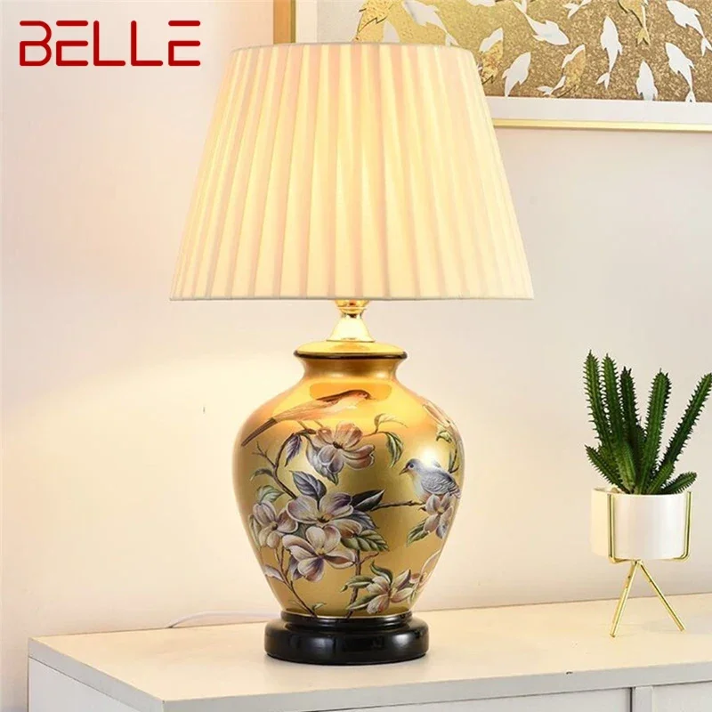BELLE Contemporary ceramics Table Lamp American style Living Room Bedroom  Bedside Desk Light Hotel engineering Decorative