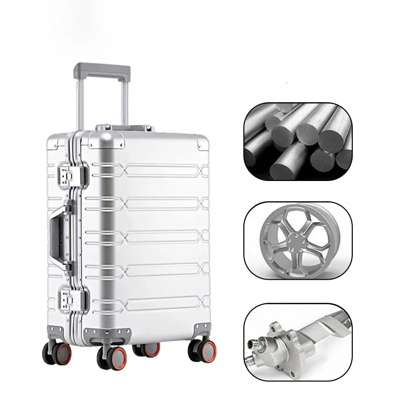 100% alluminio lega di magnesio valigia Spinner ruote rotolamento bagagli imbarco cabina valigie donna uomo Trolley in metallo