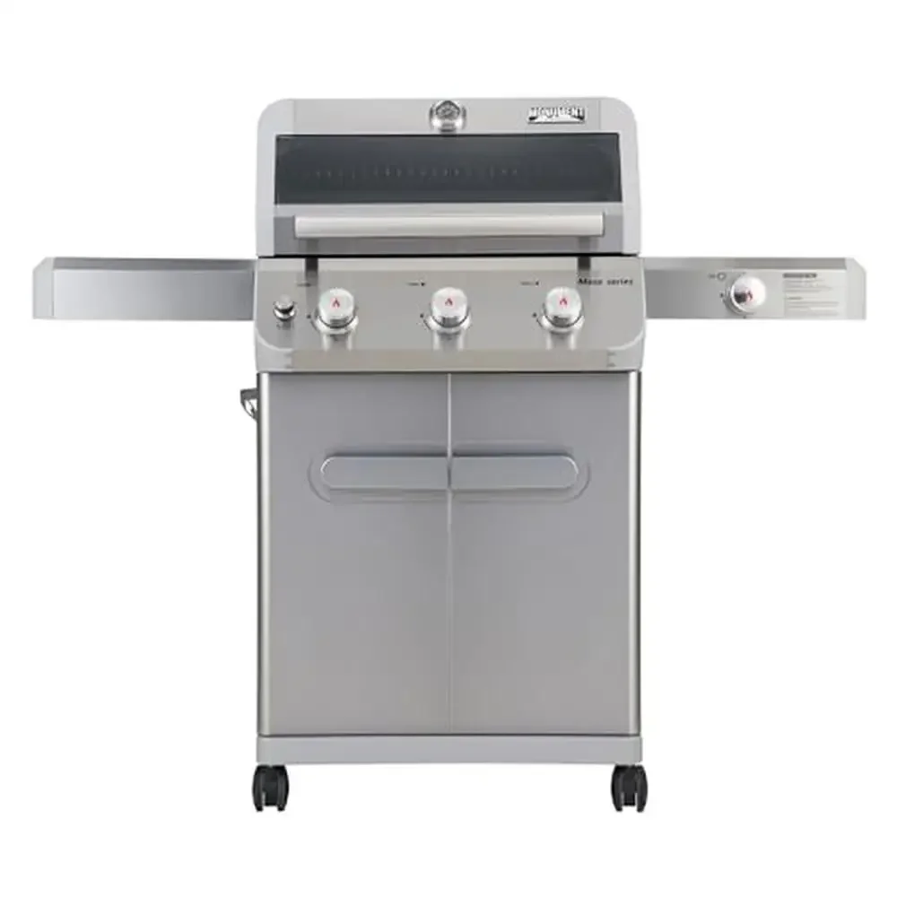 Stainless Steel 3-Burner Gas Grill 48,000 BTU with Side Burner and Knob Controls Large Cooking Area Premium Cooking Abilities