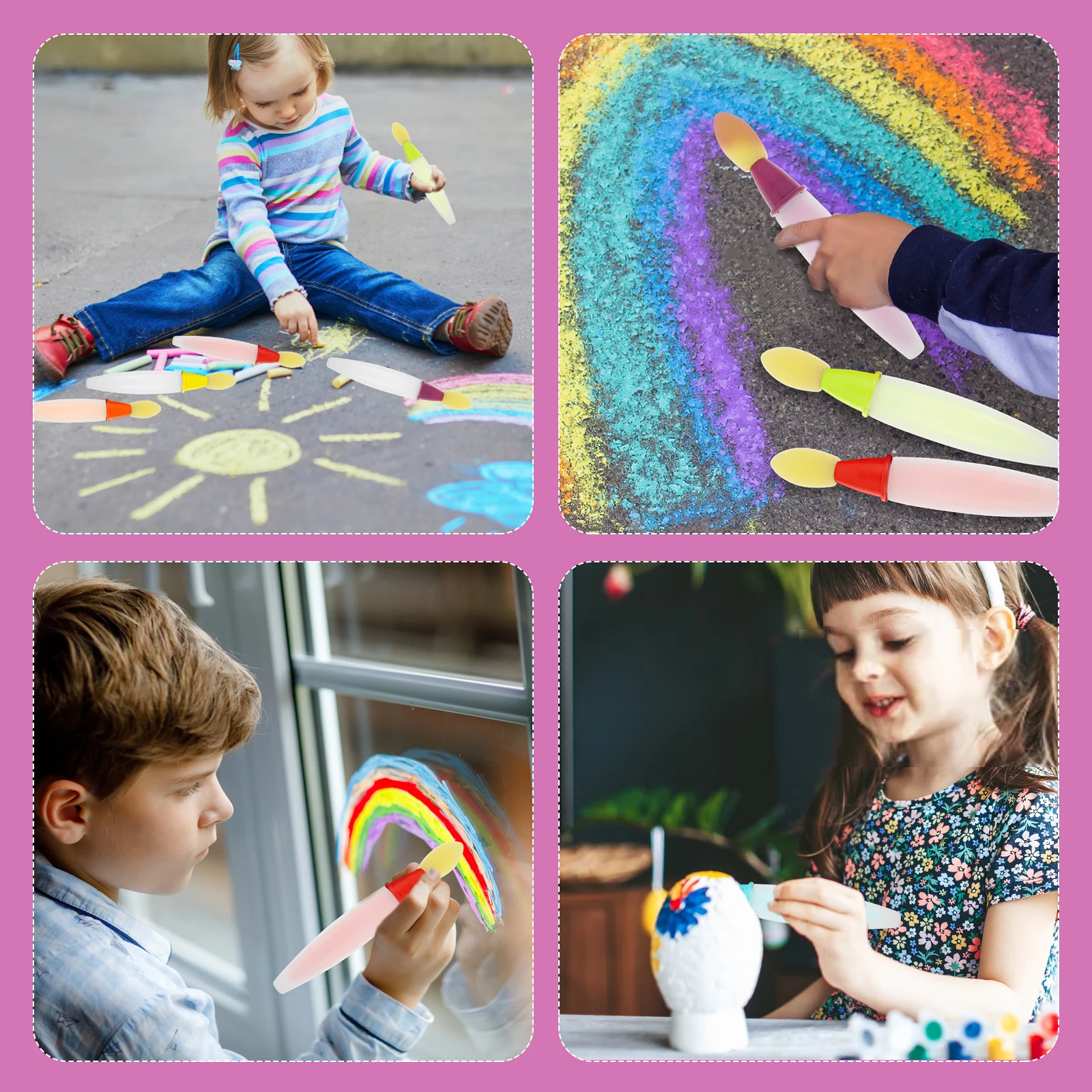 6Pcs Sidewalk Chalk Paint Brush Creative Outdoor Fun Art Tools Painting Supplies Versatile Paint Brush Chalk Set for Street Art image 6