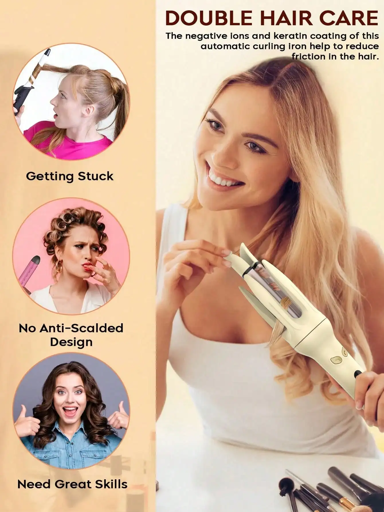 

Automatic Hair Curler For Medium To Long Hair, Anti-Scald, Fast Heating, 4 Temp Settings, Easy To Use, Ideal For Daily Styling And Holiday Gifts For Women
