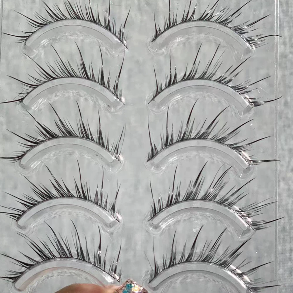 5 Pairs Fairy False Eyelashes Natural Thick Dense C Curled Fake Eyelash Fox Style Full Strip Lashes Slender Cool Girl Eye Makeup