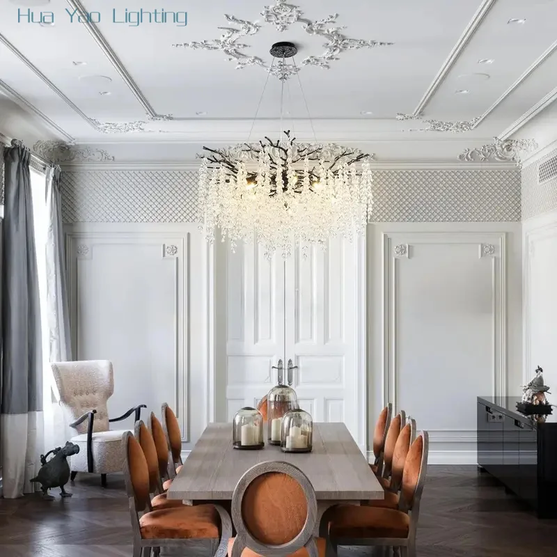 Black Luxury Tree Branch Chandelier For Living Room Led Lights Dining Room Nordic Lustre Grape Crystal Ceiling Chandelier