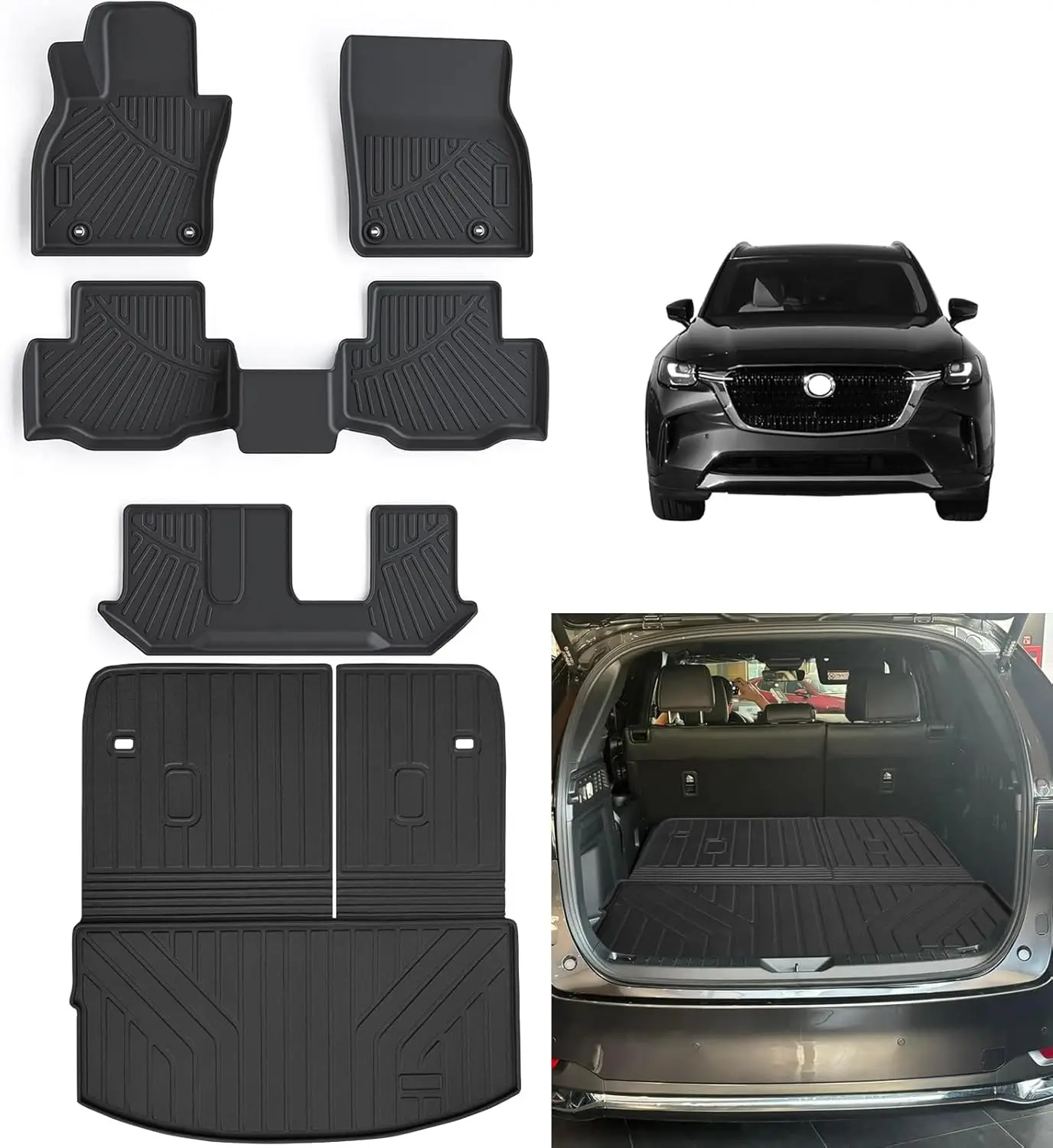 

All-Weather Floor Mats for 2024 - 2025 Mazda CX90 (8 Seats - 2 Row Bench Seat), TPE, Fit Most Trims