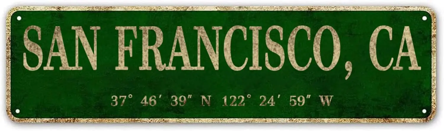 San Francisco, CA City Sign Rustic Vintage Metal Art Wall Decor Office/Home/Classroom 4” x 16”