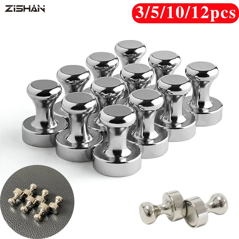 ZIShan 3-12 PCS Super Strong Magnet Magnetic Pushpins Sucker Thumbtack Durable Steel Magnet Push Pin for Refrigerator Whiteboard