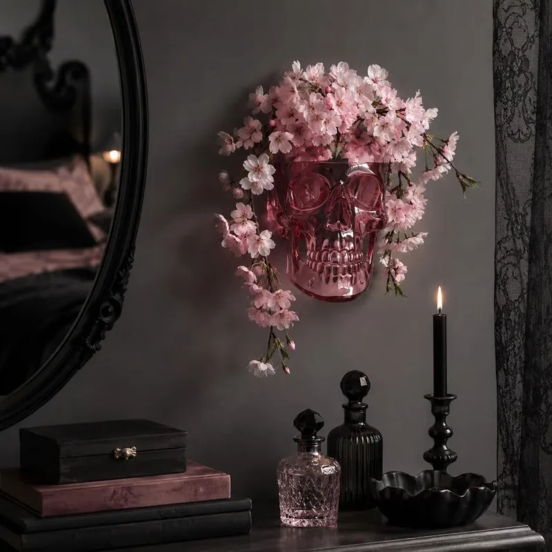 New Gothic Skull Wall Vase Wall Mounted Flower Pot Halloween Spooky Home Wall Decor Ornament