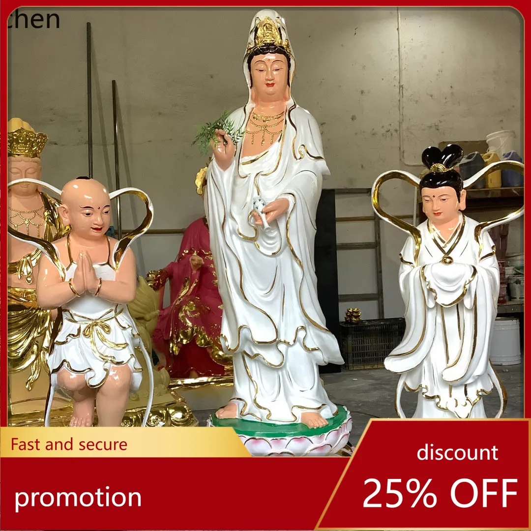 Cz1 white guanyin bodhisattva buddha statue resin goddess of giving birth guanyin attendant golden child jade girl statue