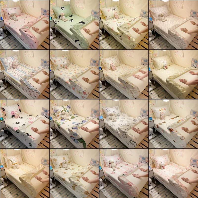 

Printed Cartoon Bedspread Bedding Cotton Bed Dai Li Single Piece Dormitory Mattress Cover 360 Degree Wrap with Elastic Sheet