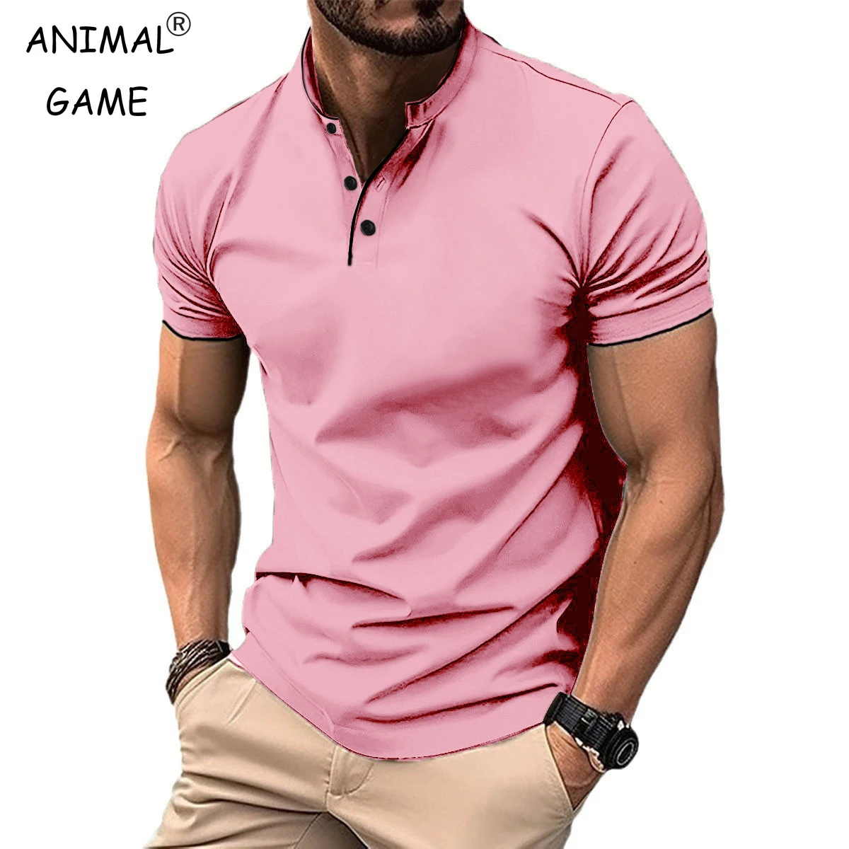 Summer Men's Solid Color Polo Shirt Short Sleeve Button Collar Tshirts for Men Lightweight Streetwear New Male Jogger Tops