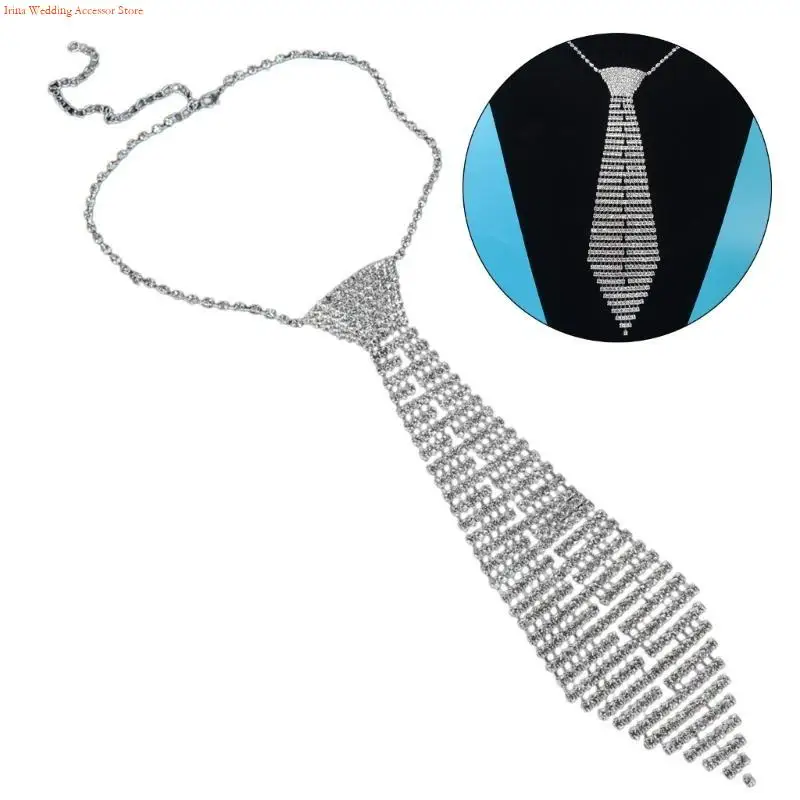 G92D Punk Necktie Adjustable Neck Tie for Adult Teens Glittering Rhinestones Tie Nightclub Necklace Fashion Evening Party Tie