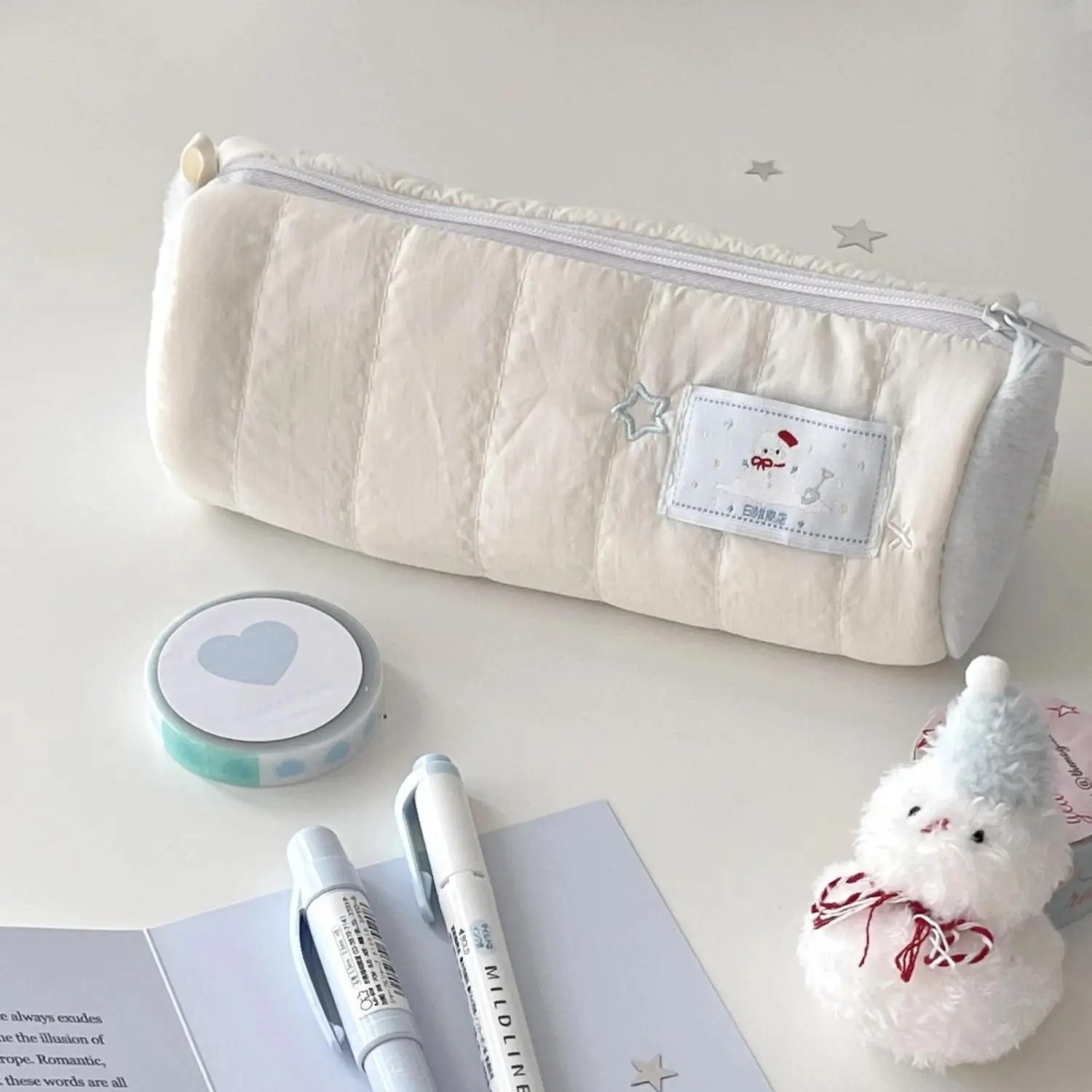 Estuche para lápices Kawaii Snowman, bolsa de almacenamiento de papelería de gran capacidad, organizador de cosméticos multiusos, suministros de papelería estéticos