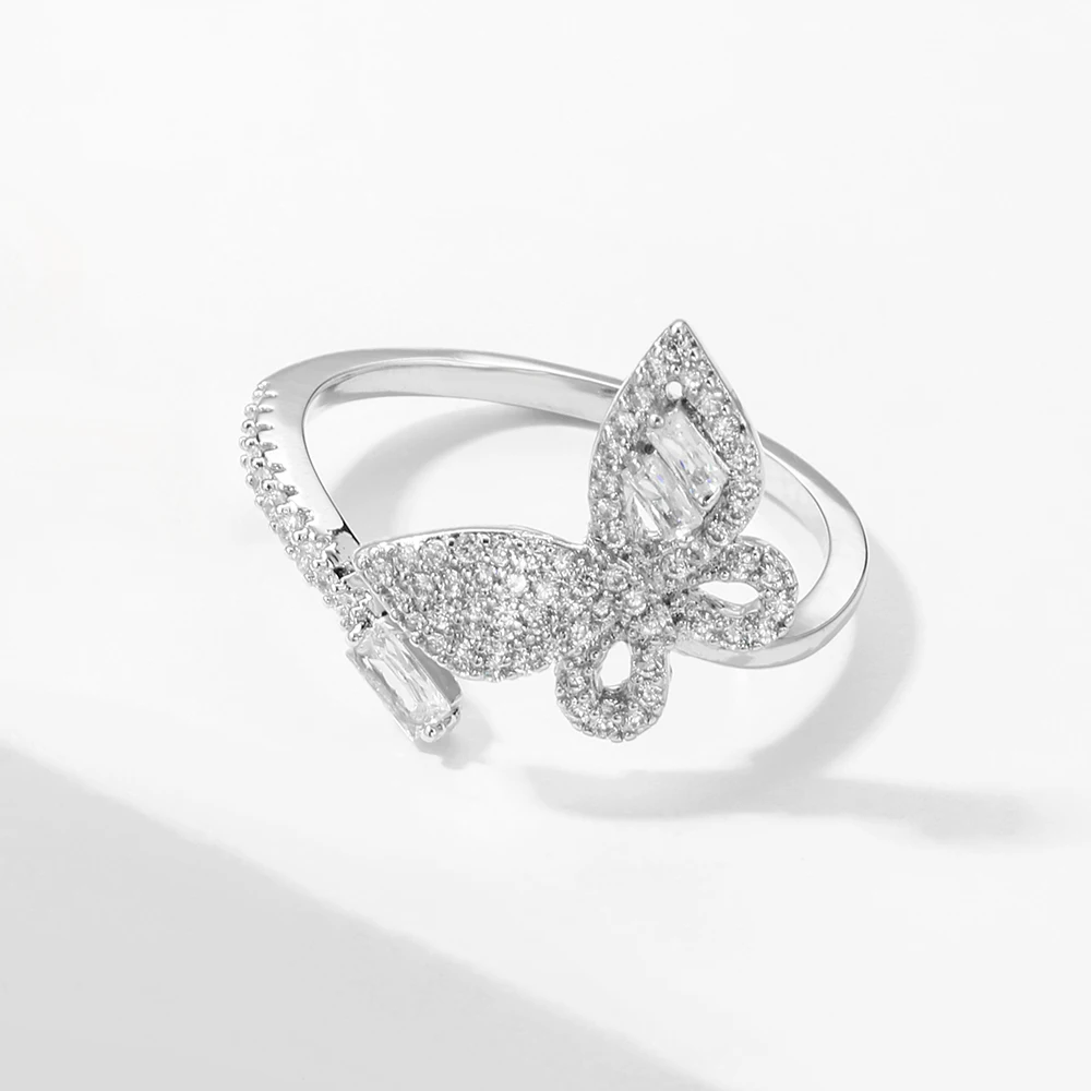 Uilz Creative Elegant Micro Inlay Zircon Butterfly Open Rings For Women Fashion Wedding Bride Party Jewelry view 5
