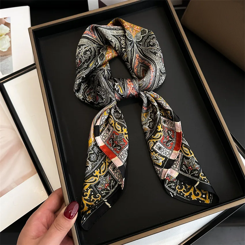 Silk Scarf Women Print Hair Neck Square Scarves Office Ladies Shawl Bandanna 70X70cm Muslim Hijab Handkerchief Muffler Foulard