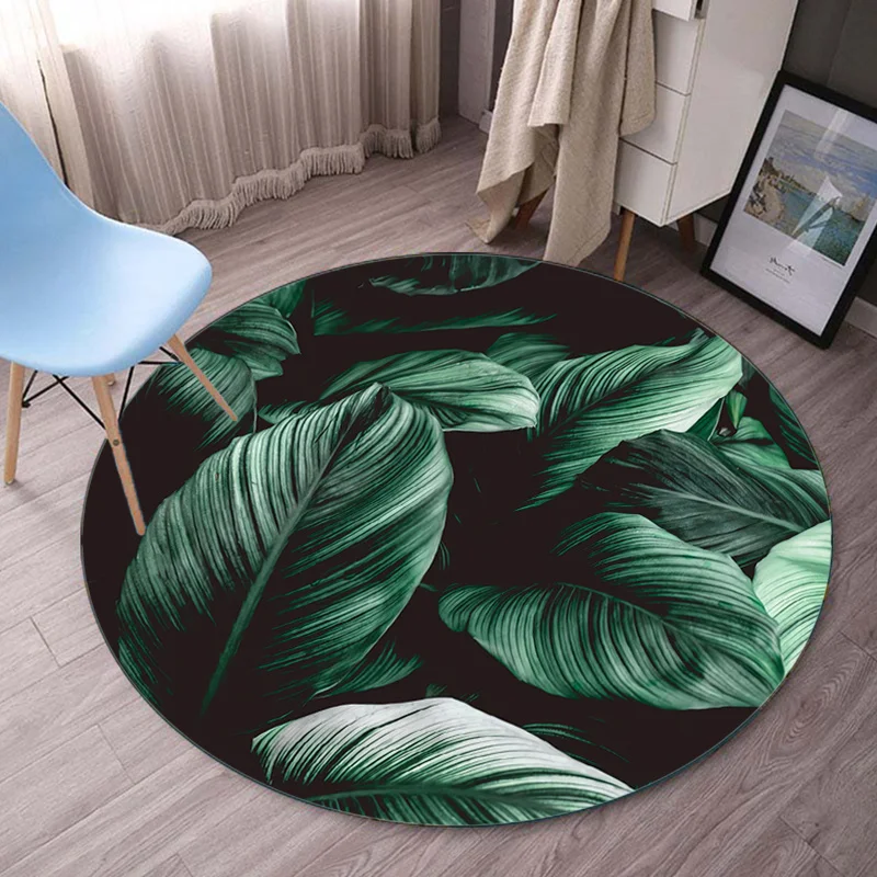 

1pc Tropical Monstera Leaf Print Round Rug - Crystal Velvet, Non-Slip Outdoor Rug for Bedroom Living Room