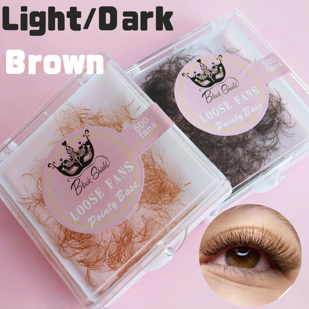 

Black Shield 5D 500 Fans Russian Volume Lashes Colored Premade Loose Fans Thin Pointy Base Eyelashes Brown Promade Fans Eyelash