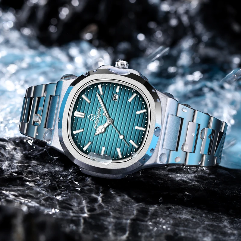 PENGAGAR Orologio da uomo al quarzo quadrato di lusso 2024 Impermeabile luminoso Data Orologio da lavoro in acciaio inossidabile per uomo Reloj Hombre + scatola