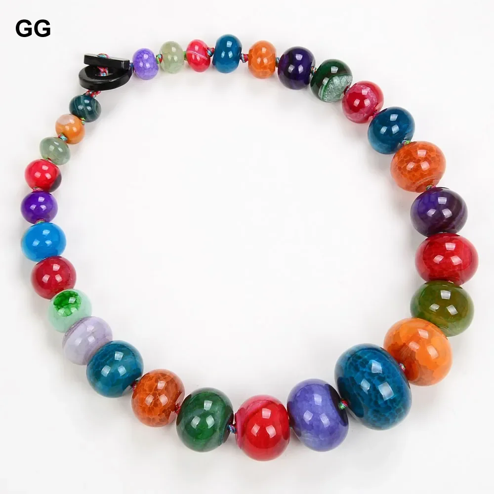 

GG 19" Natural Multi Color Rondelle Agate Stone Chokers Necklace
