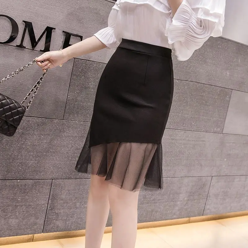Stretch Chiffon Patchwork Bodycon Skirt For Women High Waist Asymmetrical Slimming Korean Style Summer New Arrival​