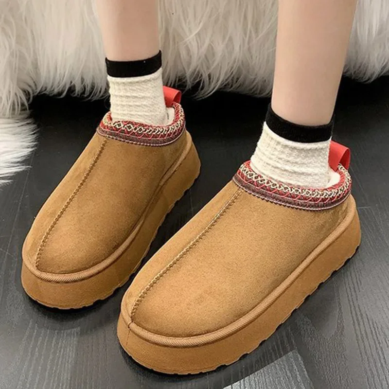 Snow Boots for Women SyfIyno Winter New Cashmere Warm Thick Soles Without Heel-covered Hair Half Slipper Cotton Shoes for Women