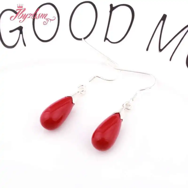 8x15mm Manmade Coral Red Olivary Shape Stone Tibetan Silver Hook Fashion Style Earrings For Woman Christmas Gift 1 Pair