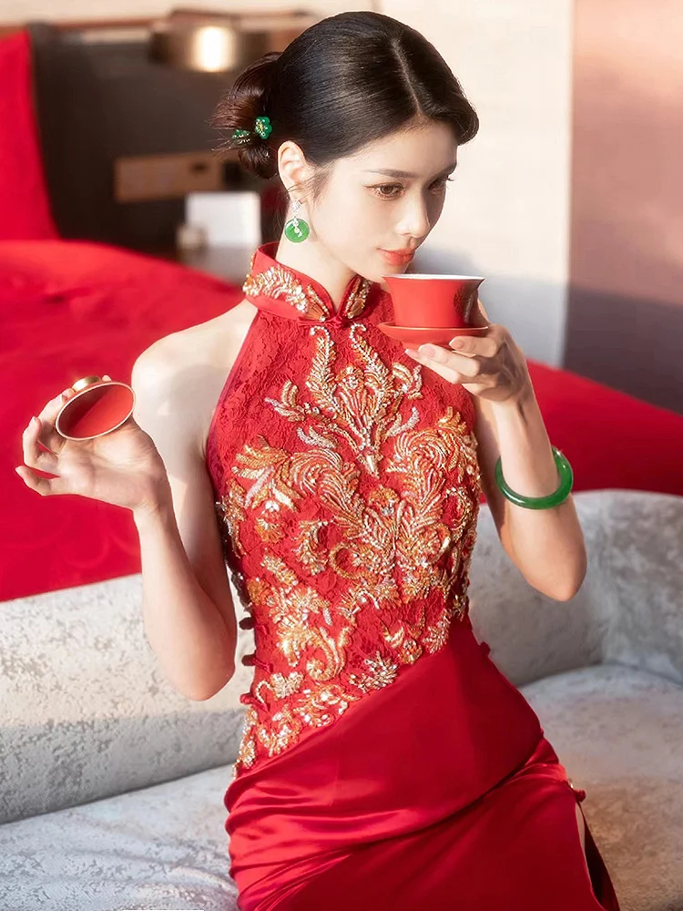 

Ele Chinese Sle Svel Ne Hanging Embroidered Wedding Dr New 2025 High-End Feelment for Brides