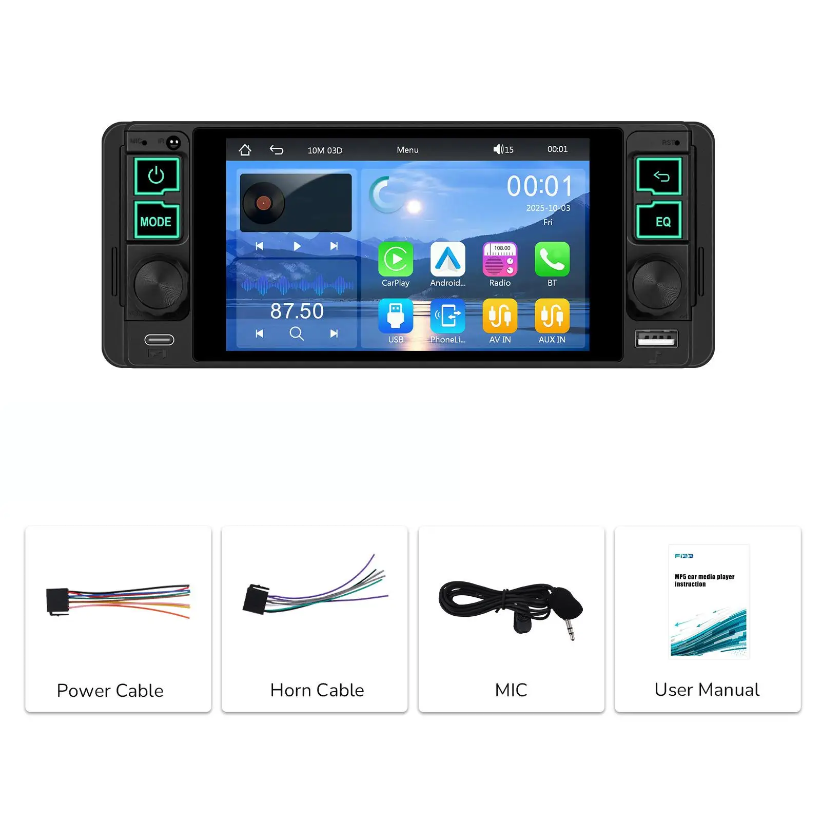5.1 inch Horizontal Screen Single-seat Universal MP5 Player With Wireless Carplay Function Integrated Machine, Spec: Standard+12