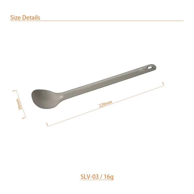 TOAKS SLV-03 Titanium Long Handle Spoon Outdoor Picnic and Household Dual-Use Tableware 220mm 16g