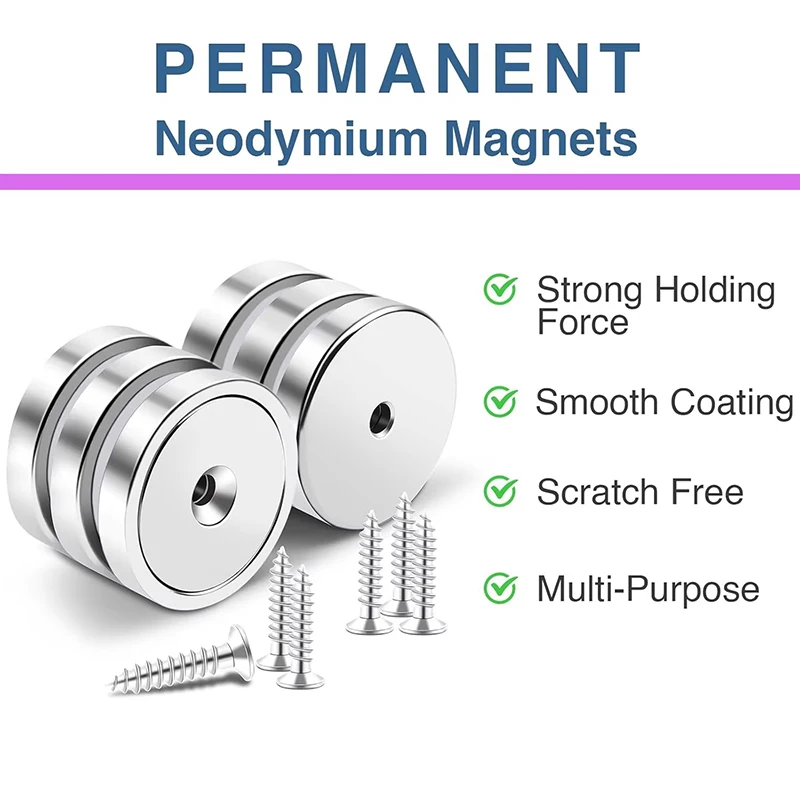 2-20Pcs 32x7mm Strong Magnetic Hooks Heavy Duty Magnet with Countersunk Hole widely used in Fridge, Warehouse Tools, Whiteboards