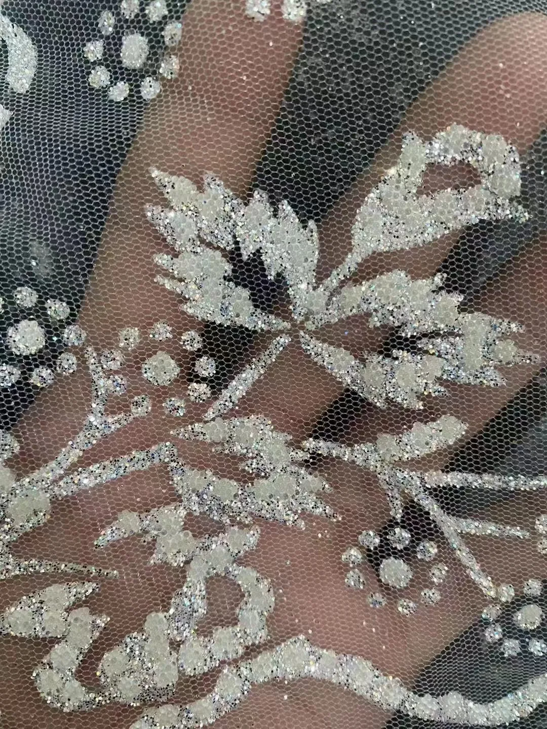 Manufacturer  glitter flower designs lace fabric for bridal dress