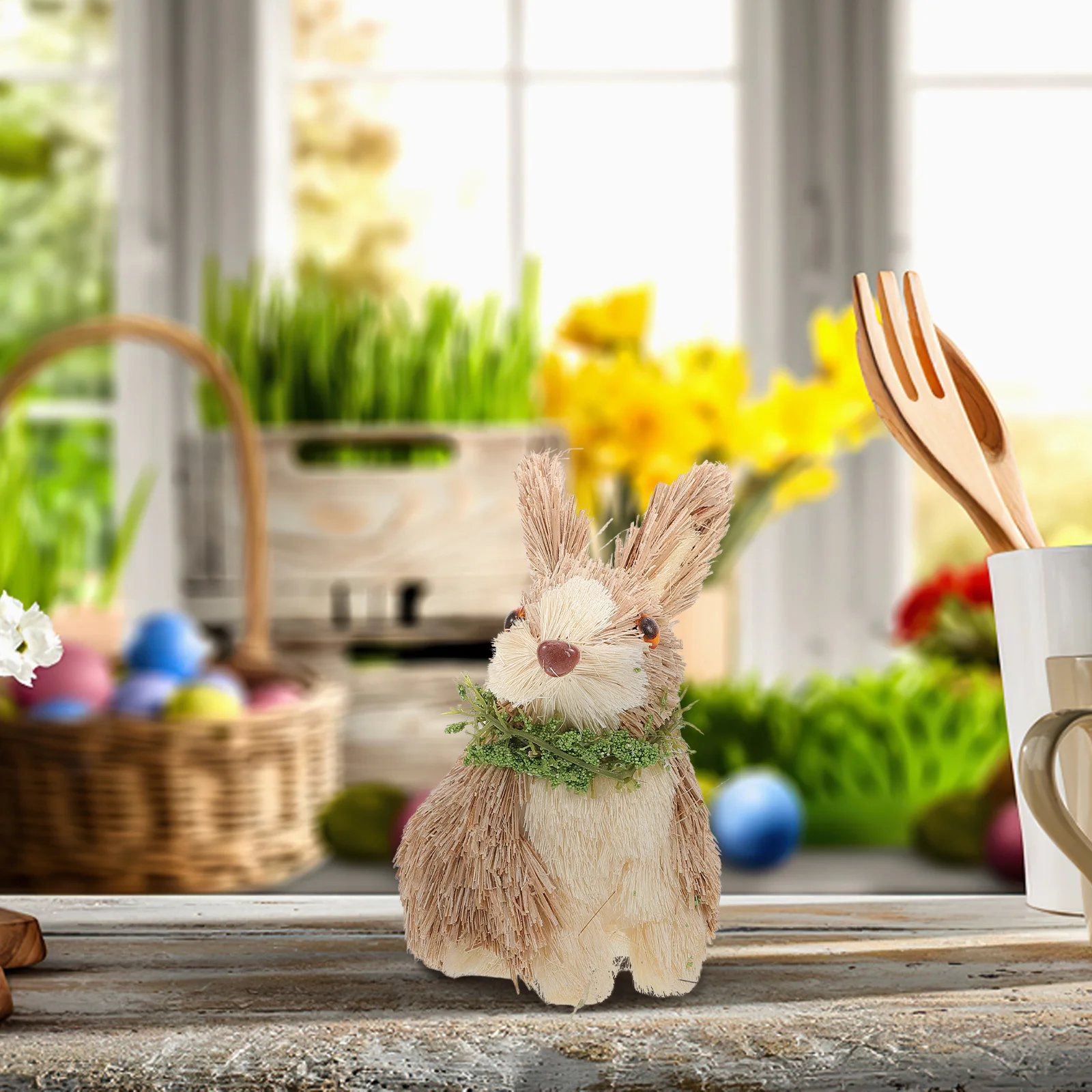 

Straw Bunny Easter Ornament Home Decor Dining Table Decoration Adorable Rabbit Decorations