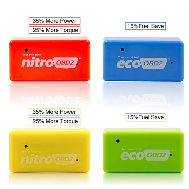 ECU Chip Tuning Box Plug Driver, Nitro OBD2 EcoOBD2, 15% Fuel Save More Power, Nitro OBD2, for Benzine Diesel Car, 4 Colors