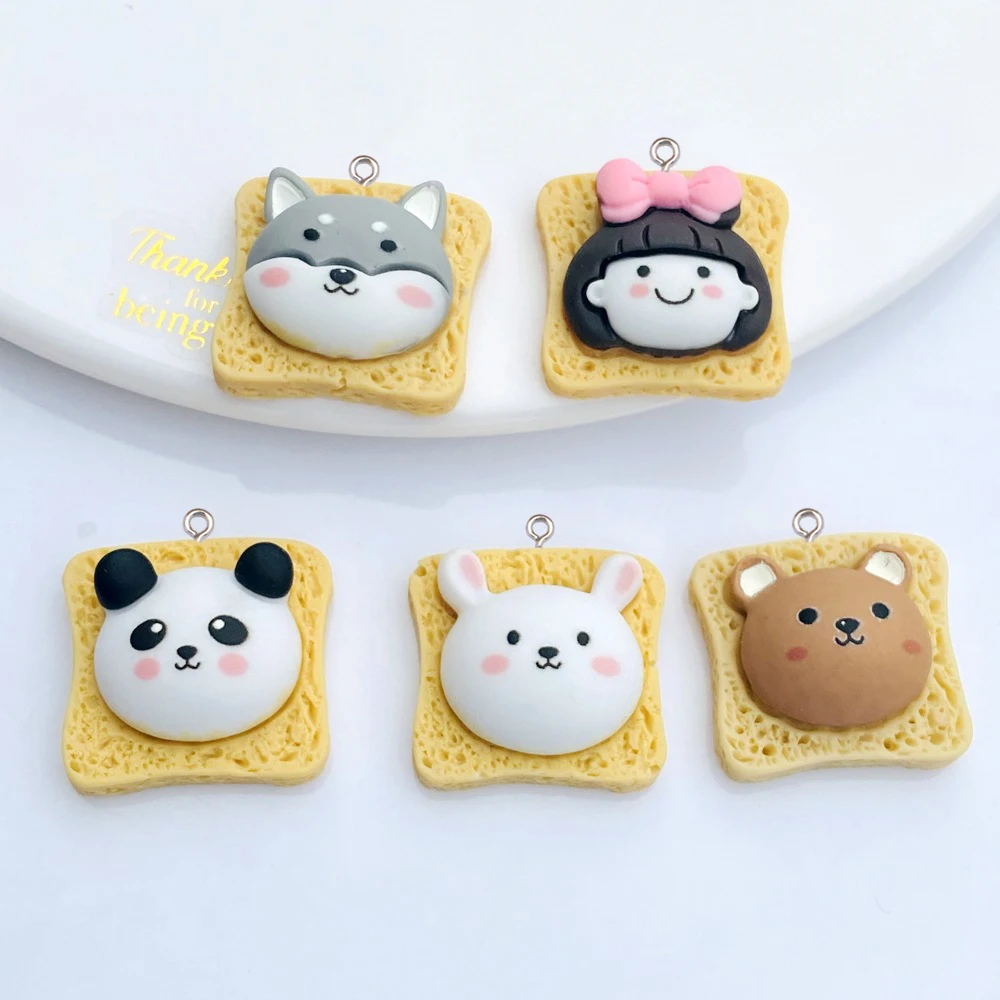 100pcs Cartoon Resin Toast Break Charm For Earring Keychain Pendant Accessory DIY Flatback Crafts Embellishment Jewelry Make