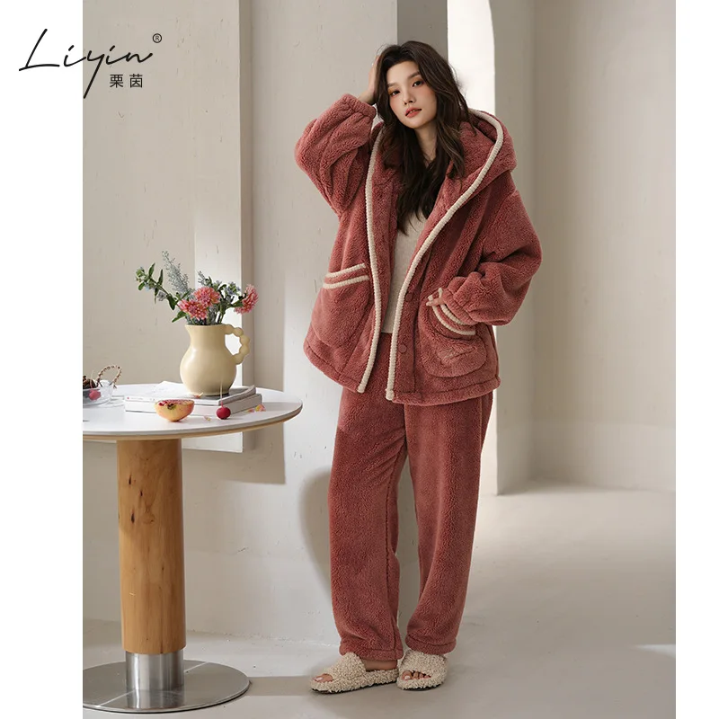 

PJs Set cotton Women's pajama set winter Women's warm winter pajamas Fashionable home clothes, pajamas Cute and soft pajama set