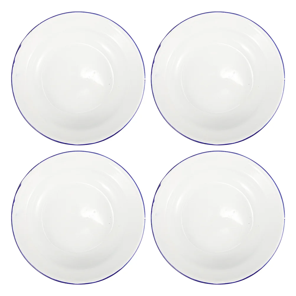 

4 Pcs Enamel Tray Dessert Food Reusable Plate Fruits Serving Thicken Plates Vegetables