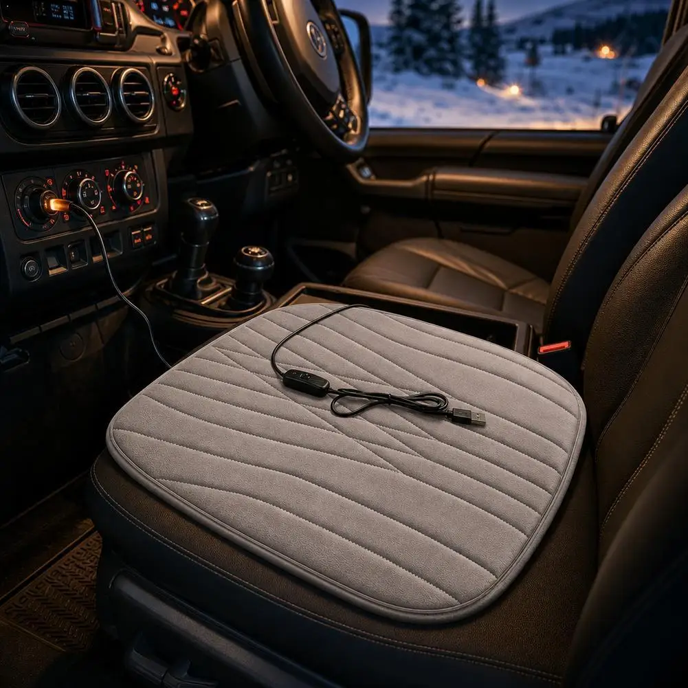 Heated Seat Cushion USB 5V Powered Rapid Warmth in 60 Seconds Non Slip Base for Car Office Chair Grey