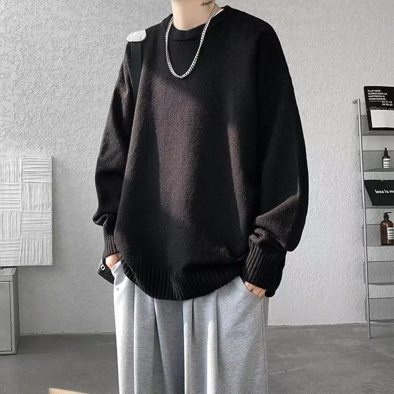 

Sweater men's winter loose and lazy style Japanese retro thread jacket simple inner layer base knit sweater