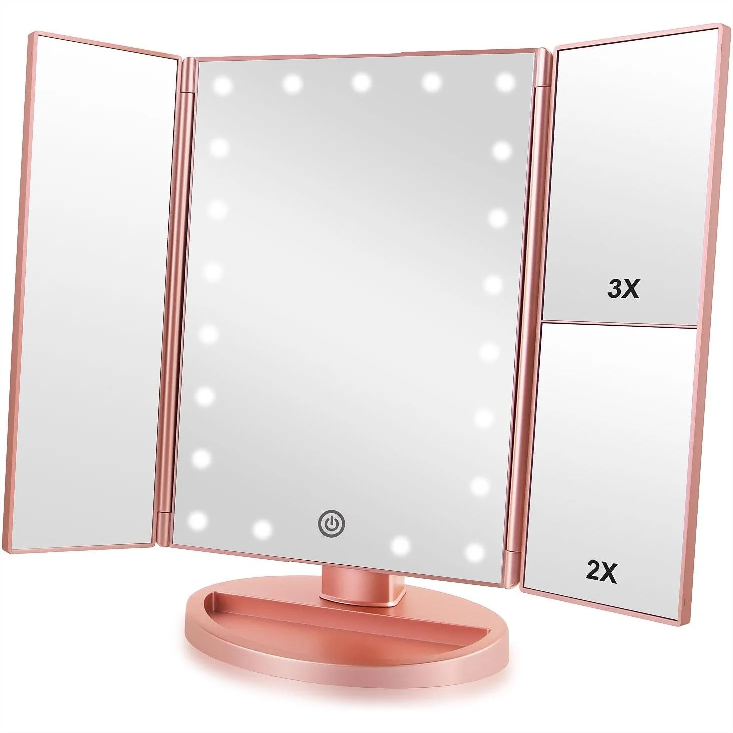 

Trifold Makeup Mirror With Lights 1X 2X 3X Magnification Touch Control Adjustable Rotation Dual Power Supply Portable Travel Cosmetic Mirror For Women Teen Girls