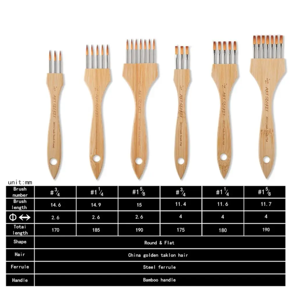 Круглая/плоская щетка для рисования с несколькими зубьями, гибкая, хорошая Адсорбция пигмента, кисть для акварели, нейлоновая гладкая художественная кисть для рисования