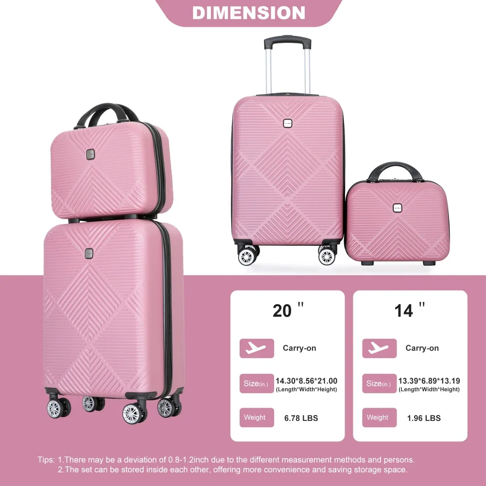 2Piece Luggage Sets ABS Lightweight Suitcase Spinner Wheels(20/14)Luggage Sets New Model Expandable ABS Hardshel Lightweight