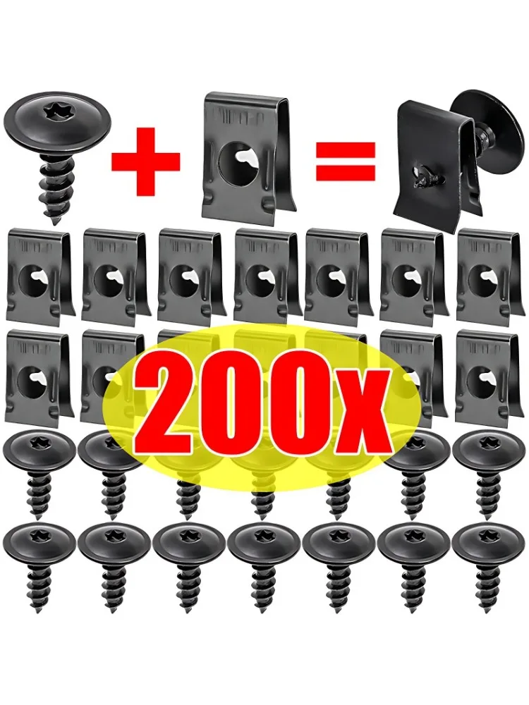 Fixations à vis autotaraudeuses pour voiture, 200/20 pièces, entretoises en métal en forme de U, Kit de vis autotaraudeuses, accessoires de Modification de voiture