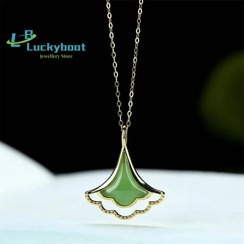 

Лидер продаж, натуральный нефрит ручной работы, серебряная инкрустация, лист гинкго билоба, ожерелье, кулон, модные украшения, мужские и женские подарки на удачу