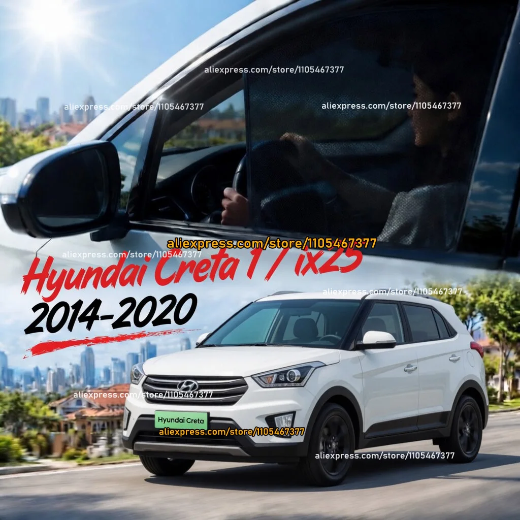 Magnetic Car Window Sunshades for 2014-2019 Hyundai Creta (1st Gen - GS), UV Protection & Passenger Privacy Side Mesh Curtain
